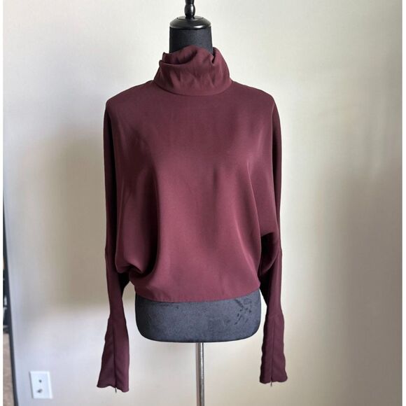 McQ Alexander McQueen Women's Crepe Oxblood Turtleneck Cropped Top Size 6 - Picture 1 of 14